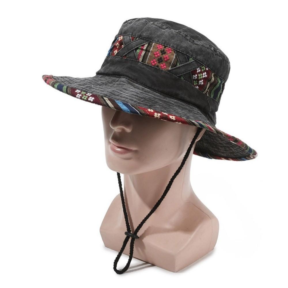 New Ethnic Style Fisherman's Hat Adjustable Retro Hiking Cap Washed and Distressed Style Fashion Sun Cap