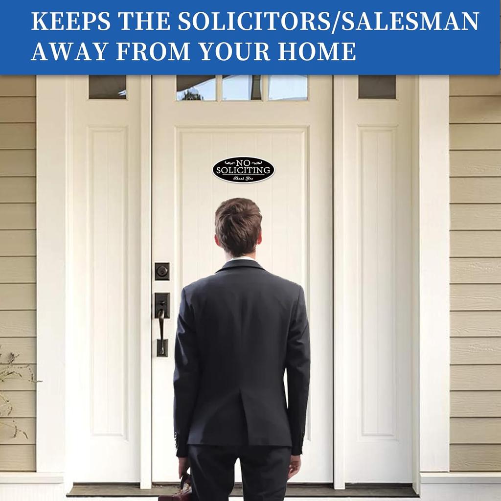 No Soliciting Sign Sticker for Front Door, Self-Adhesive Modern No Solicitors Sign for Home, Weatherproof and UV Resistant No Solicitation Signs for