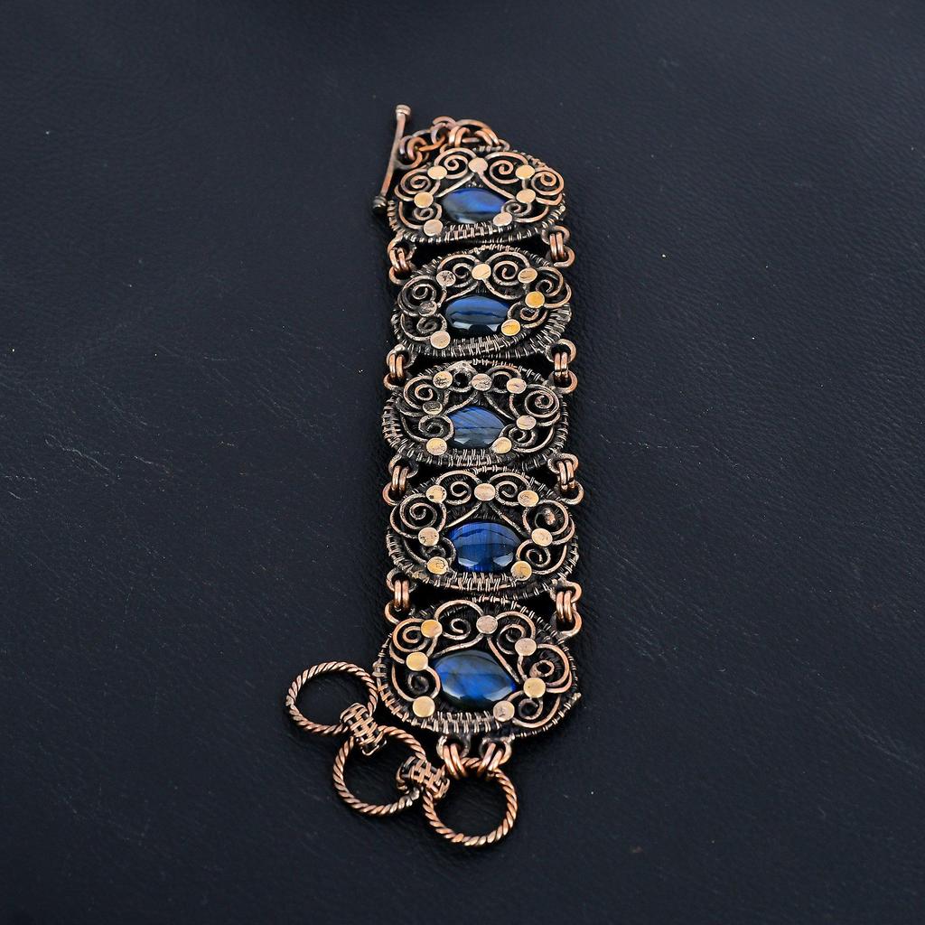 Labradorite Jewelry, 999 Copper Wire Wrapped Bracelet, Handmade Gemstone Jewelry  Bracelet For Memorial Day