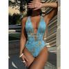 Sexy Hanging Neck Deep V One Piece Swimsuit with Side Drawstring Hollow Out Slimming Vacation Swimsuit for Women