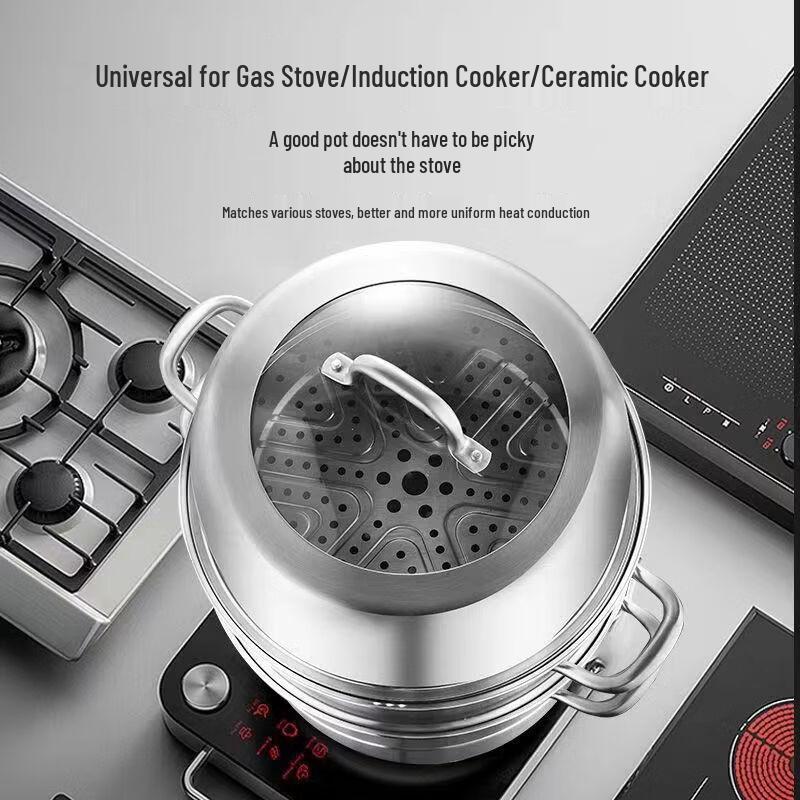 ZISIZ 28cm 3-Layer Stainless Steel Steamer & Soup Pot