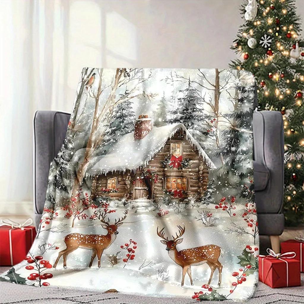 Gemütliche Weihnachts-Hirsch & Baum Decke - Weiches, Warmes Flanell für Nickerchen, Camping, Reisen und Heimdekoration - Perfektes Weihnachtsgeschenk