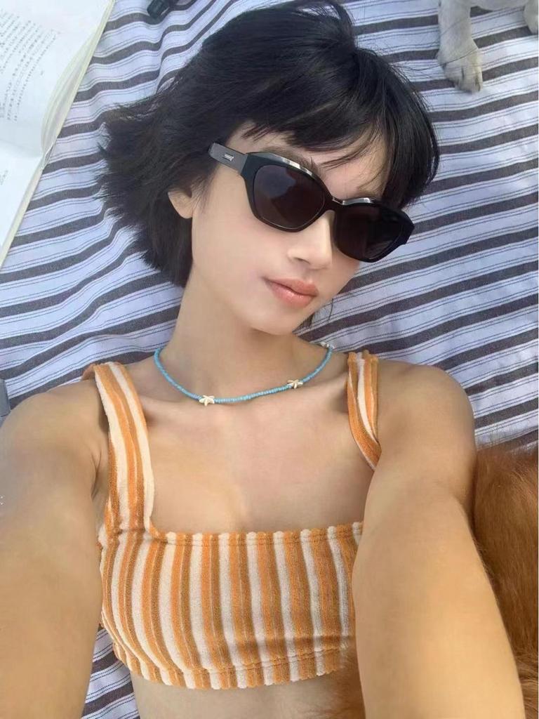 Gestreiftes Bikini-Westen-Set im koreanischen Stil - Niedliche & trendige Bademode für Thermalurlaube