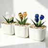 Mini skleněná figurka tulipánu Ručně foukaná miniaturní květina z umělého křišťálu v květináči pro ženy, maminku, svatbu, Den matek, kancelář, domov, středový díl stolu