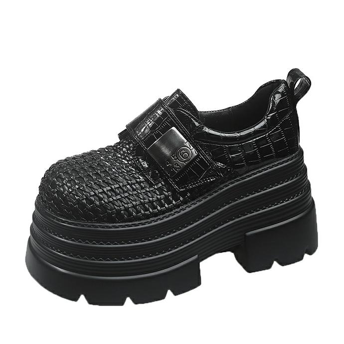 

8CM Women s Platform Slip-On Shoes Thick Bottom New Summer Hollow Leather Chunky Sneakers Breathable Outdoor High Heels Sandals 34 чёрный