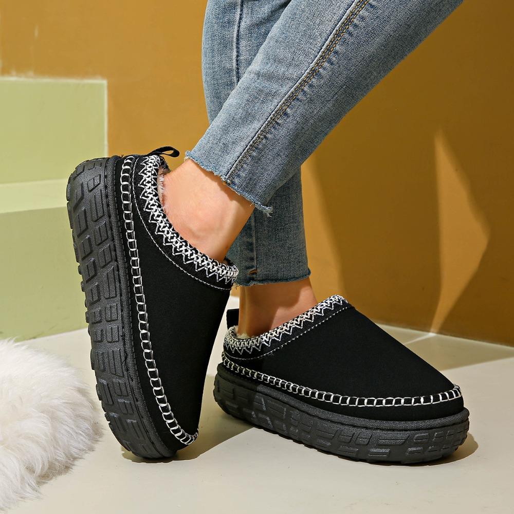2025 Winter New Style Women's Platform Lazy Slip-On Low-Cut Snow Boots - Stylish  Non-Slip Elevating Fleece Cotton Shoes