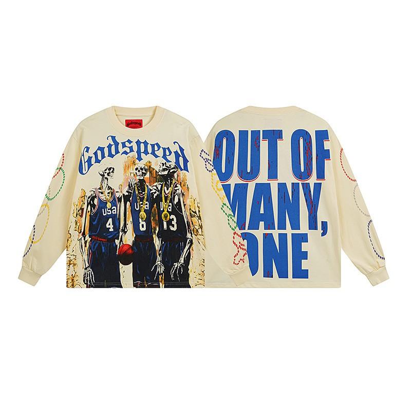 Mens Oversized Cotton Long Sleeve Tee With Skull Graphic Print Streetwear Rock Band Style Loose Fit Teens Adults