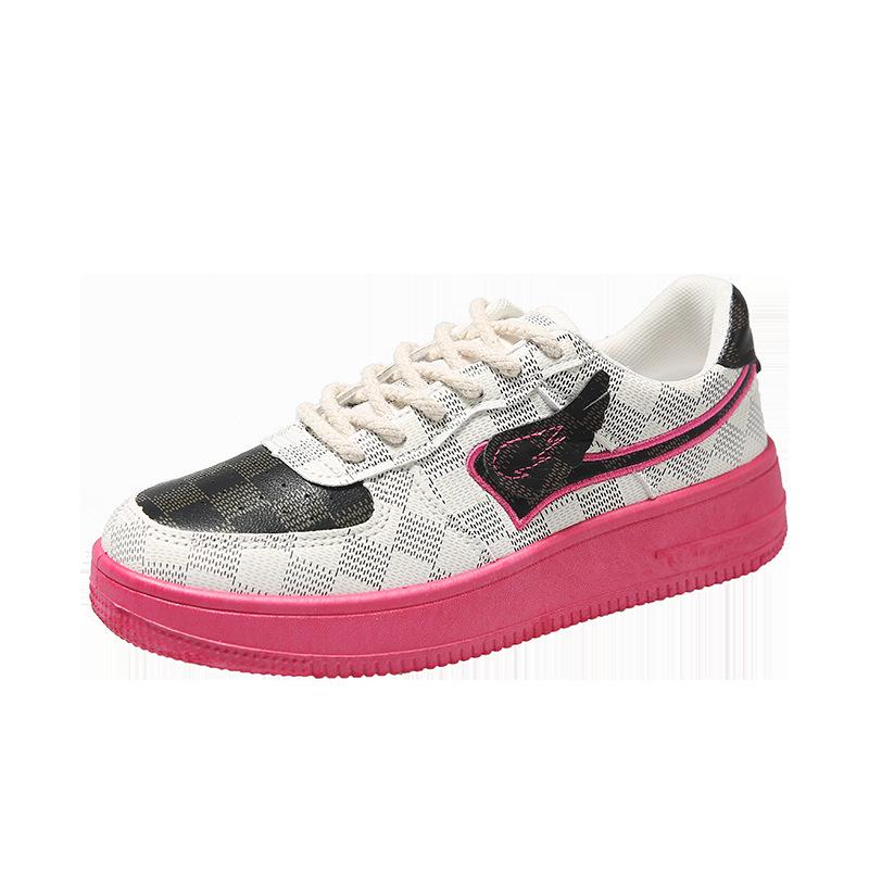 

Холщовая обувь на толстой подошве, женская корейская версия, повседневная обувь в клетку с круглым носком и низким берцем, женские кроссовки 40 розы красного/чёрный