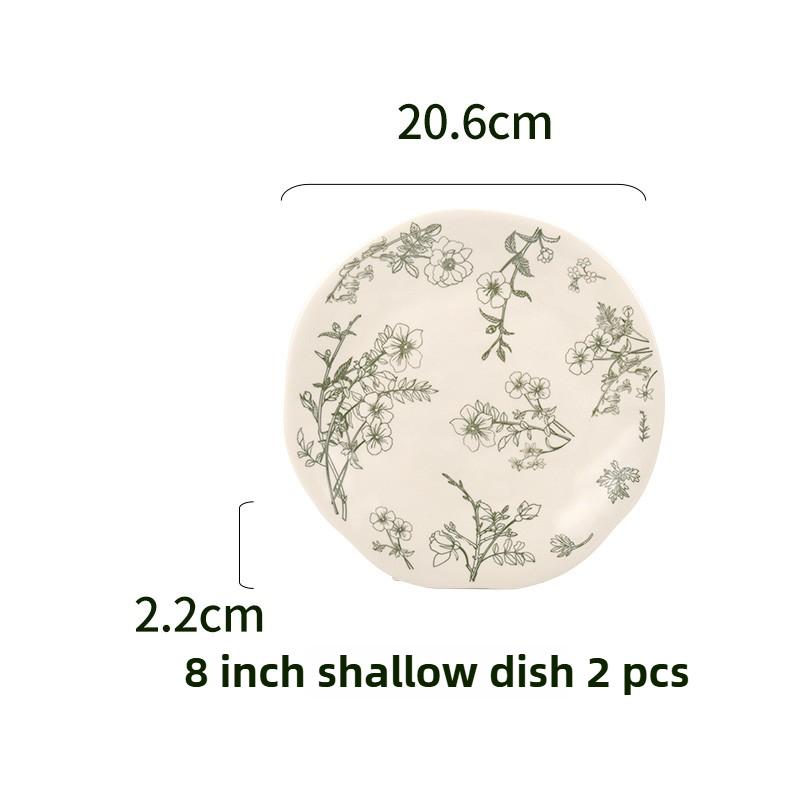 SOLECASA Porcelain Round Dinnerware Set, Green Design Floral, Plates Bowls Mugs Dishes, Premium Quality Ceramic Tableware