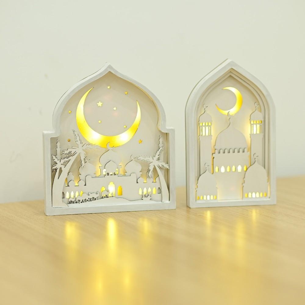Creative Eid Desktop Ornament Moon Eid Wooden Decoration Night Light Ornament  Family Gatherings