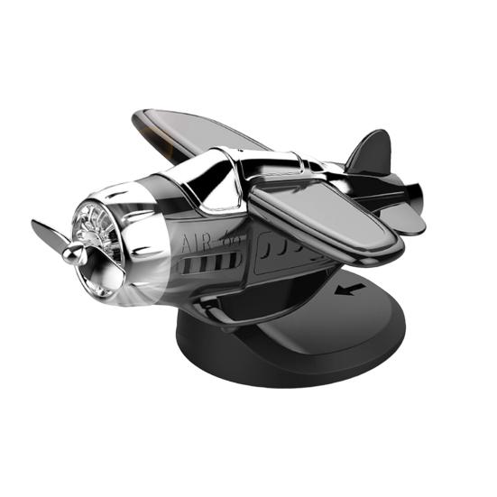 Solar Powered Airplane Car Ornament Dashboard Aircraft Model with Suction Cup 360 Degrees  Rotating Propeller Center Console Drift Accessory