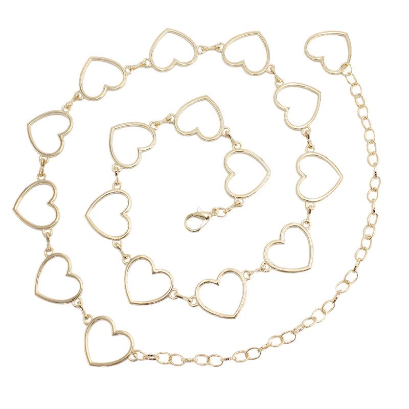 Ladies Gold Silver Love Decorative Belt Dress Metal Hook Waist Chain