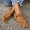UMIK Women'S Vintage Embroidered Ankle Boots - Pointed Toe Low Heel with Side Zipper, Breathable Cut-Out Design, Lightweight Fabric Upper