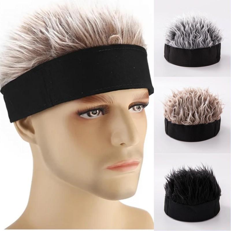 Hair Short Synthetic Mens Caps Wig Hats Hip Hop Urban Street Style Skull Beanie Hat Toupee Spiked Fake Hair Hat Wigs Short Melon Headband Headwear