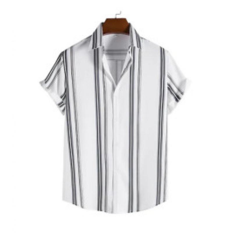 Summer new men's top striped D print men's cardigan lapel