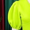Large Size Women Fashion Solid Dress Ladies Elegant One Piece V Neck Puff Sleeves Swing Dress