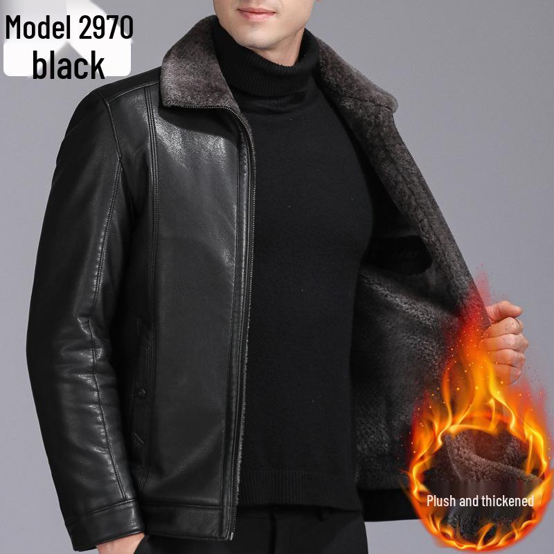Men's Winter Sheepskin Leather Jacket with Fleece Lining - Thick, Warm Outerwear for Middle-aged and Elderly