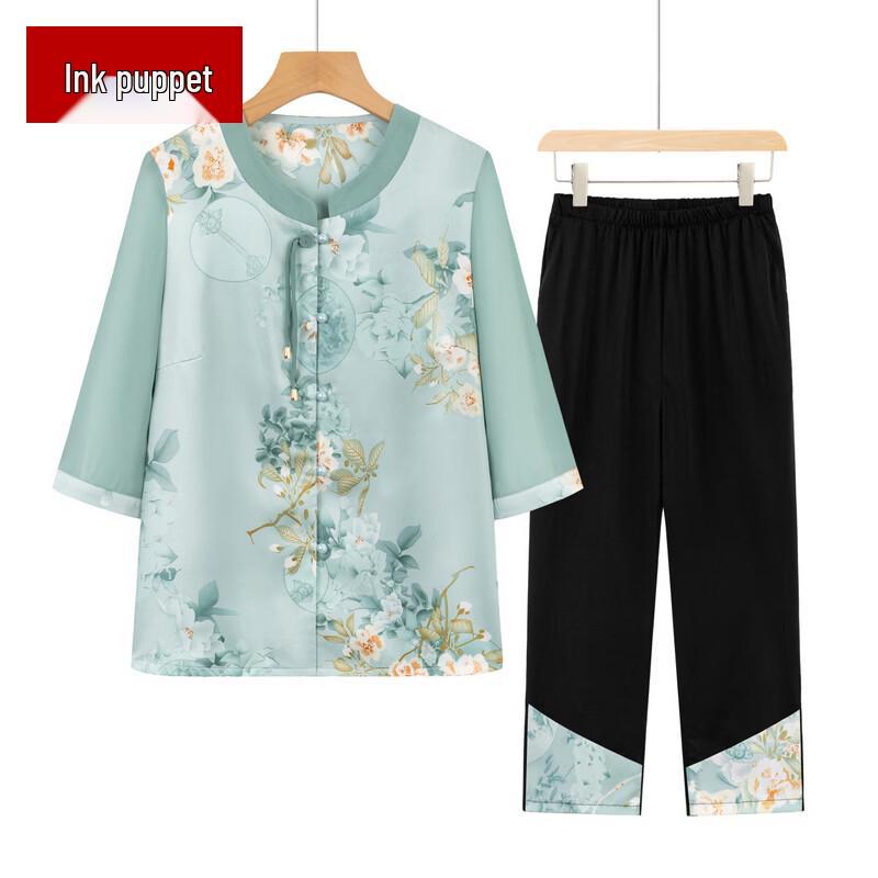 Elegant New Chinese Style Seven-Sleeve Summer Blouse Set