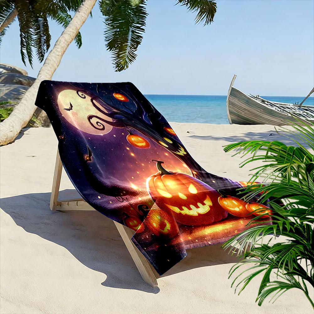 Glowing pumpkins' eerie enchantment Print beach towel, quick drying, suitable for travel, outdoor sports, jogging, the beach and swimming, gift