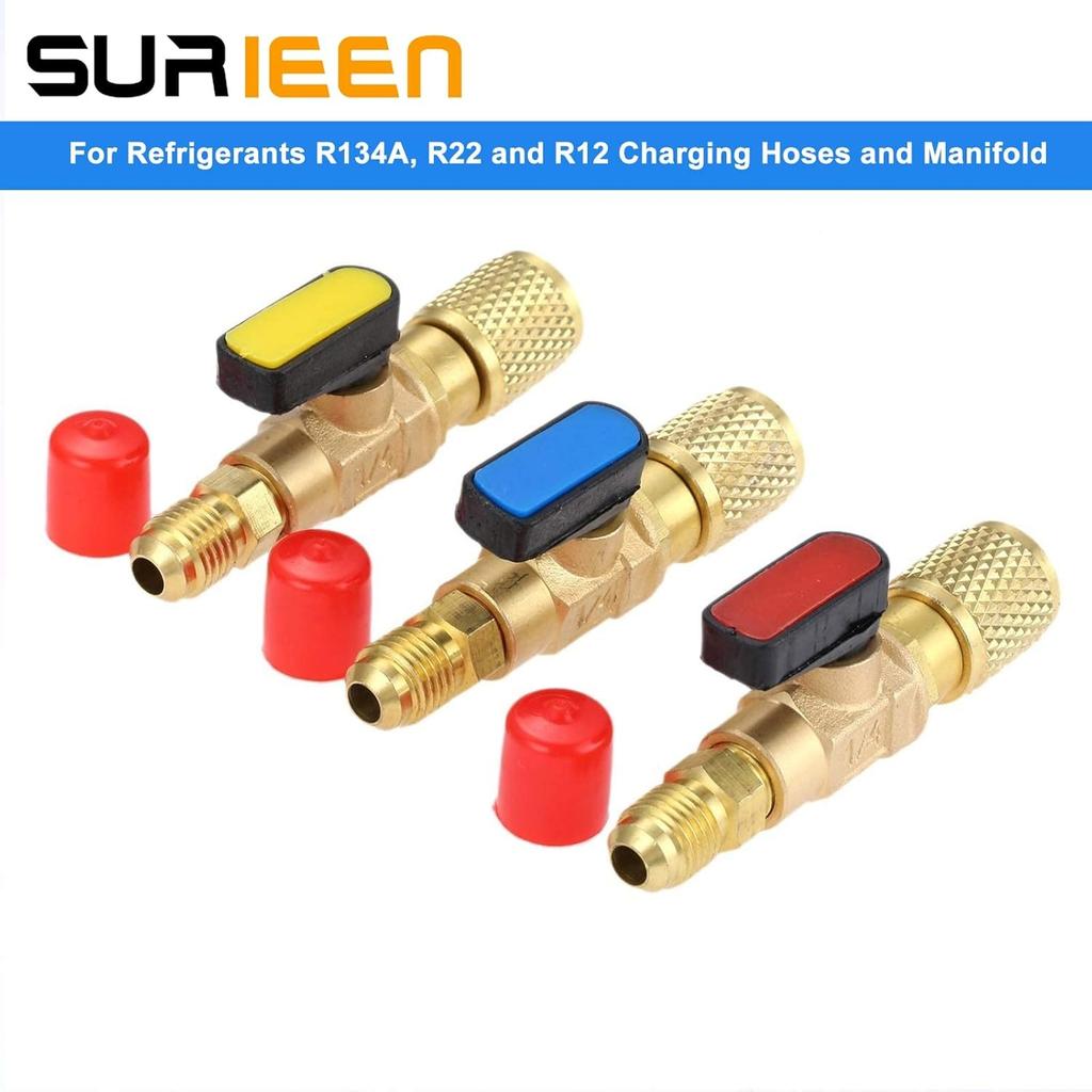 Refrigerant Ball Valve 1/4’’ SAE, A/C HVAC Ball Valves, Low Loss Fittings for