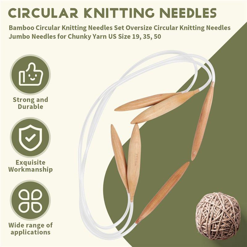 M-Modern-Bamboo Circular Knitting Needles Set Oversize Circular Knitting Needles Jumbo Needles For Chunky Yarn US Size 19, 35, 5