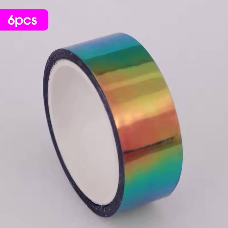 6pcs Laser Gradient Colors Adhesive Tape Set,Rainbow Decoration Waterproof,Pupil DIY Diary Embellish Gift Wrapping,Collage Paper