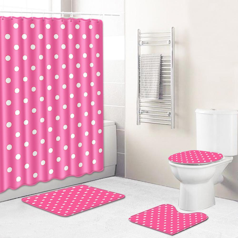 Retro Geometric Bathroom Four-Piece Waterproof Shower Curtain Bedroom Non-Slip Carpet Floor Mat Door Mat