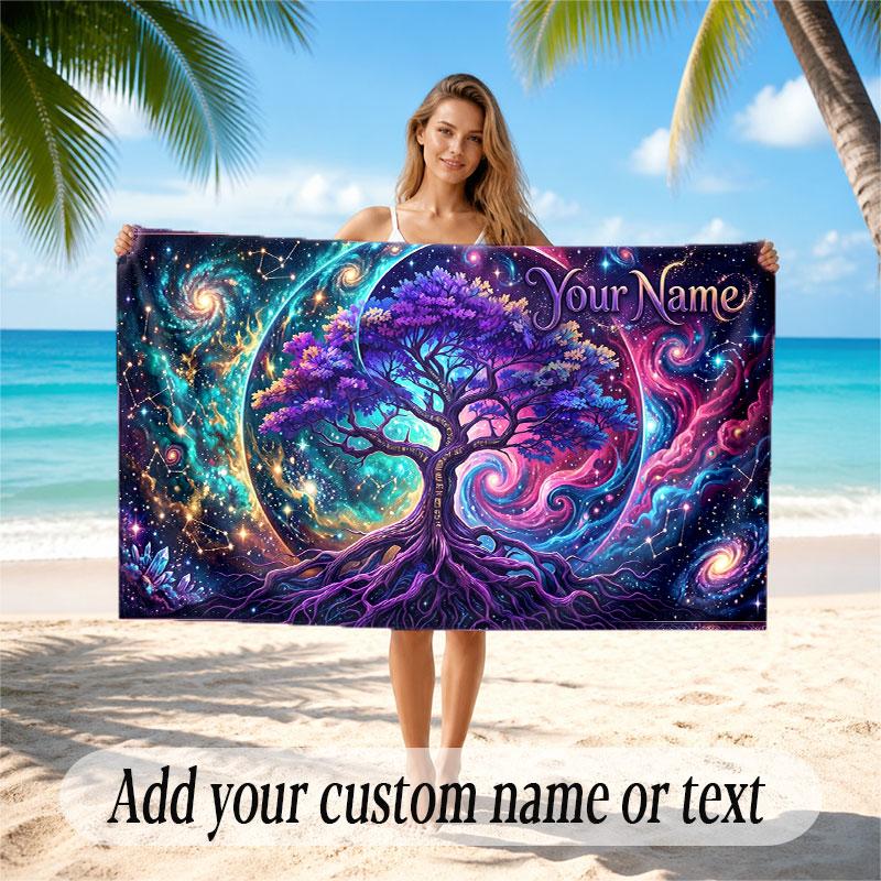 Tree of Life Theme Beach Towel Personalized Custom Name & Text Soft Quick Dry Beach Towel for Swimming Travel