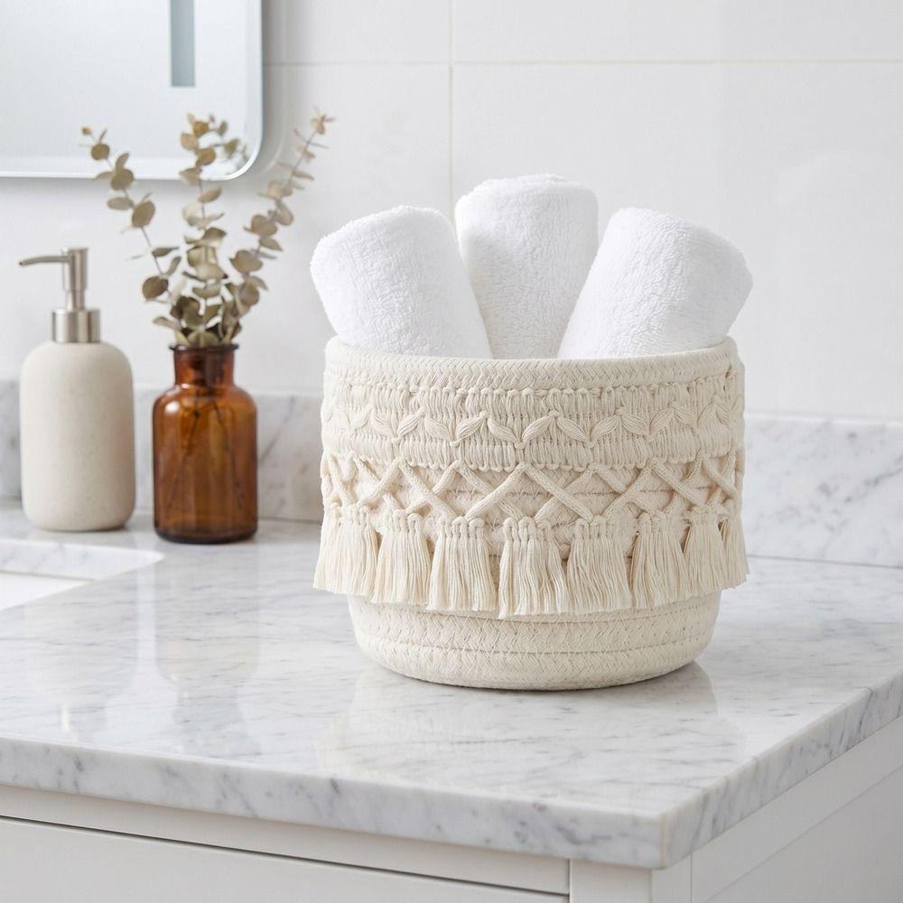 Round Tassels Storage Basket Cotton Rope Makeup Brush Storage Box Office Ornament