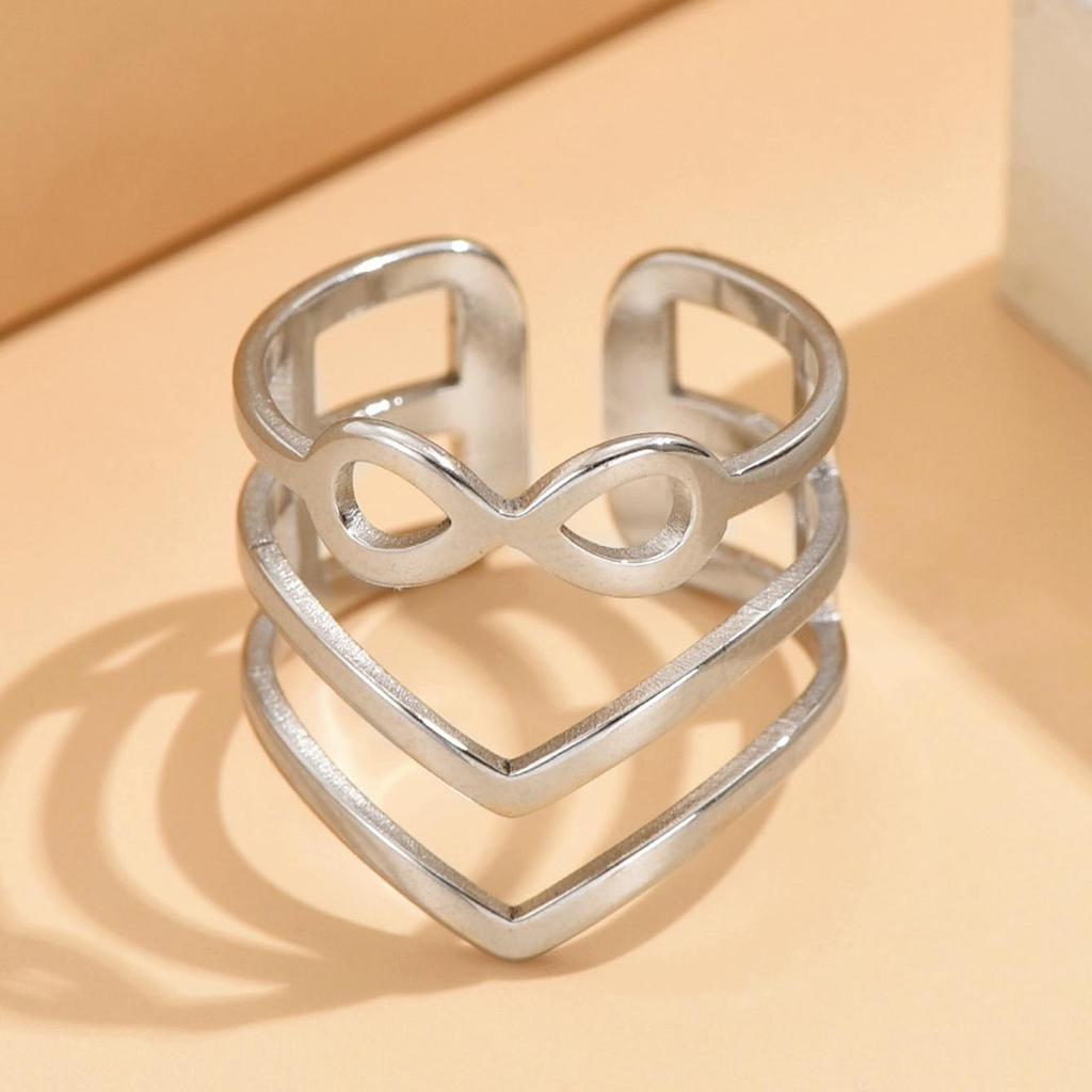 European Elegant Hollow Butterfly Knot Stainless Steel Open Ring - Adjustable Light Luxury Court Style