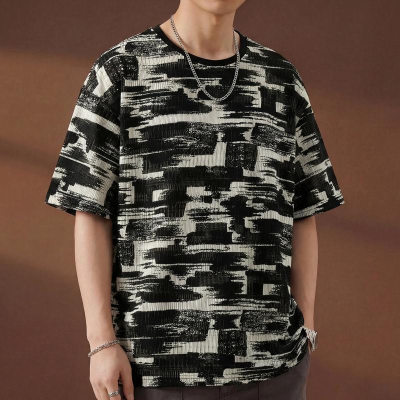 Men's Plus Size Abstract Print T-Shirt, Short Sleeve Streetwear Tee (5XL-13XL)