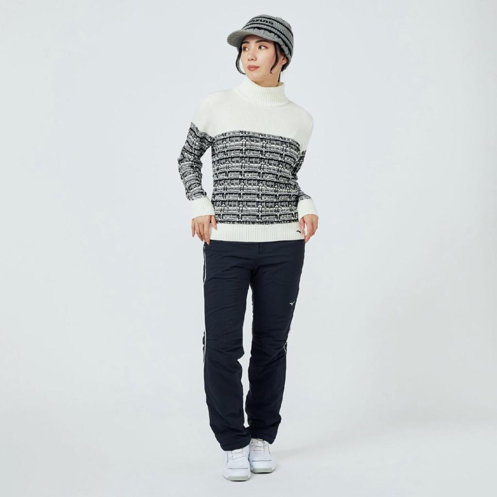 Golf Wear Breath Thermo Tweed High Neck Size L [Mizuno] Sweater, Heat-Generating Material, E2JCC721, Women's, Off-White,