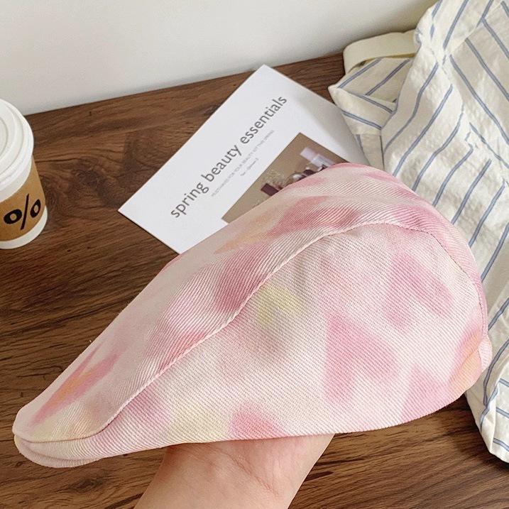 British retro pink heart-shaped denim forward cap for women, new summer inverted beret, early autumn duckbill cap