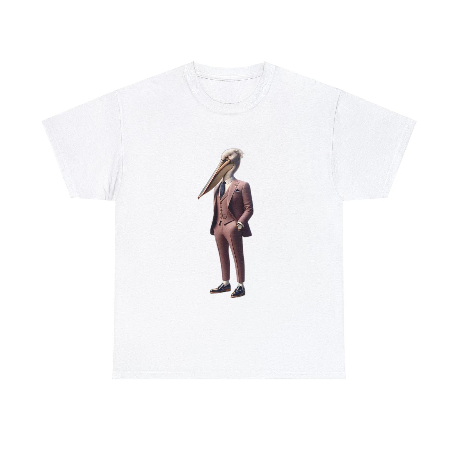 Unisex Adult T Shirt:  Fashionable Fowl Tee - Dapper Pelican in Mauve Suit S