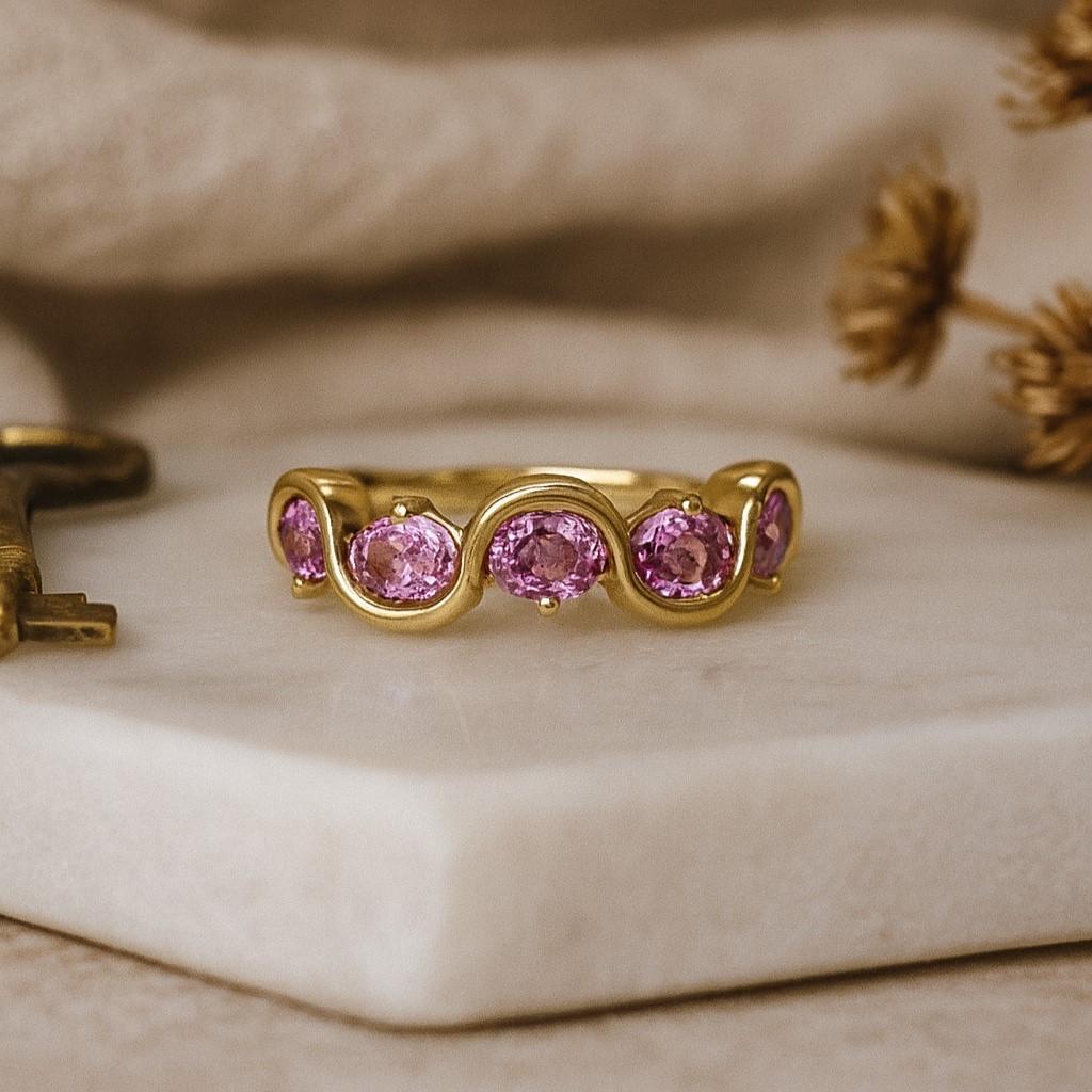 Gold Pink Sapphire Ring for Women – Oval Yellow Gold Plated Sterling Silver Ring | Engagement, Anniversary, Promise Gift for Her