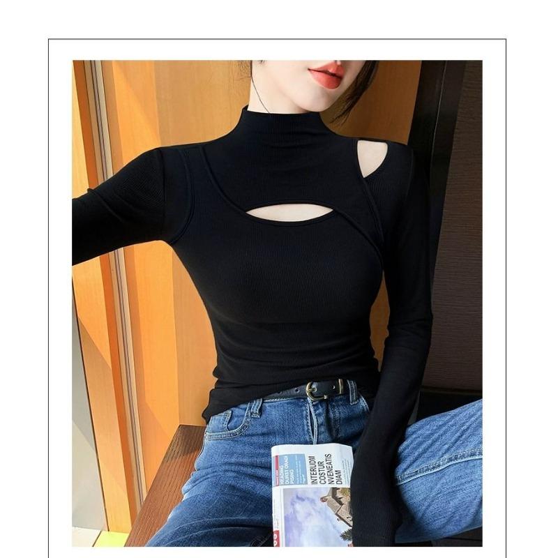 Half Turtleneck Bottoming Shirt for Women Autumn Winter New Fashion Slim Long-sleeved Fashionable Knitted Top