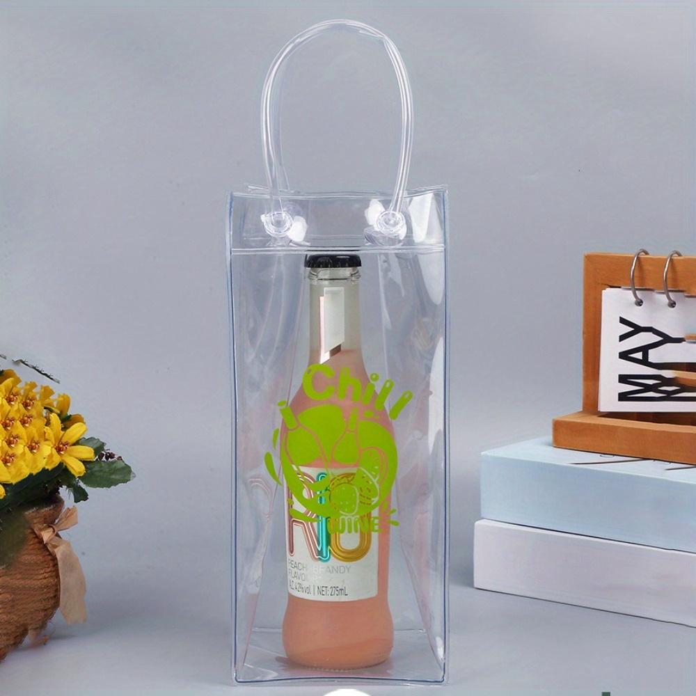 2pcs Clear Gift Bags with Handle Ice Wine Bag Treat Bags Portable Collapsible Clear Wine Pouch Reusable Party Favor Bags Plastics Gift Bags