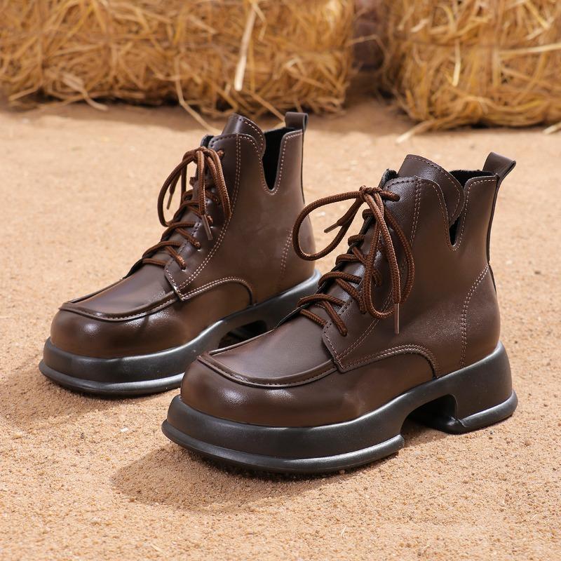 fashion 2024 Women's Autumn and Winter New Round Toe Thick Sole Lace Up Trendy Women Boots
