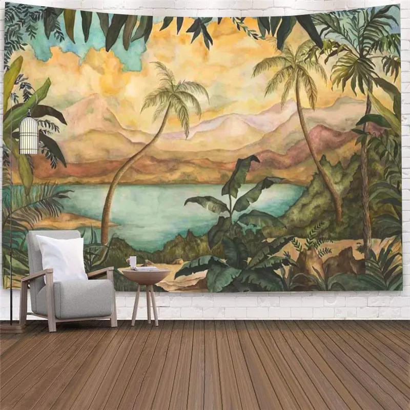 Tropical Plant Printed Tapestry Wall Hanging Palm Tree Home Bedroom Fabric Painting Background Carpet