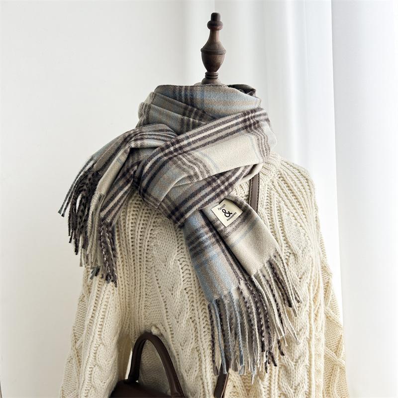 

Британский ретро-шорты шарф женский зимний модный имитация кашемира теплая шаль с бахромой 68*196cm