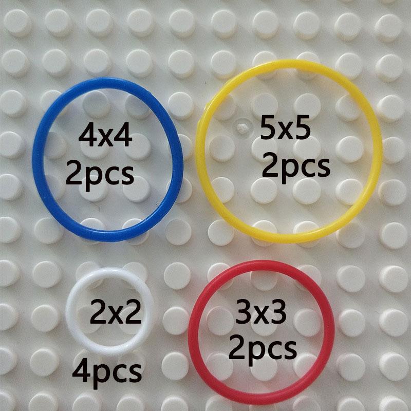 10pcs 2x2 3x3 4x4 5x5 Rubber Band Belt Elastic Cross Section Round Pulley Compatible 85543 85544 85545 85546 for Lego Technic