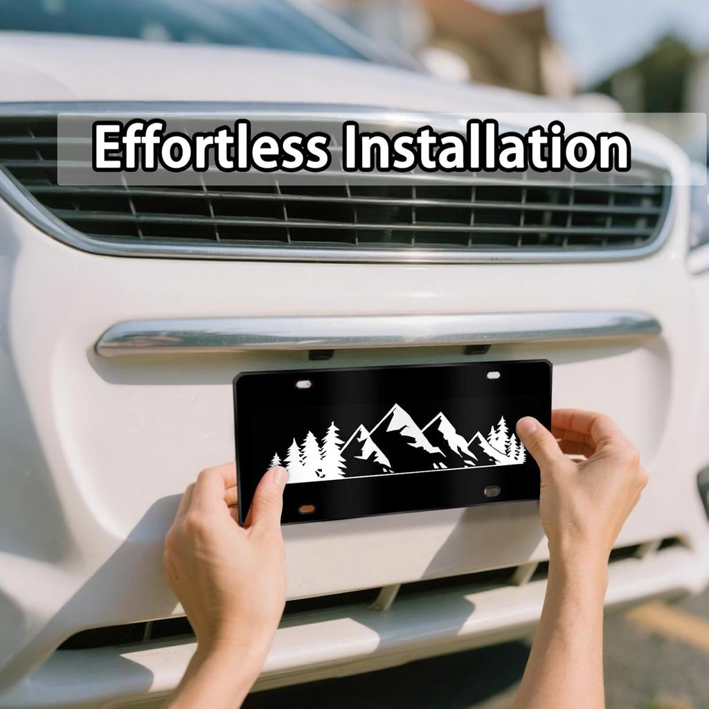 Mountain License Plate Mounta Front License Plate Peak Aluminum Decorative Licenses Plates, Natural Novelty Vanity Tag Black Car Plates, Car Tag With