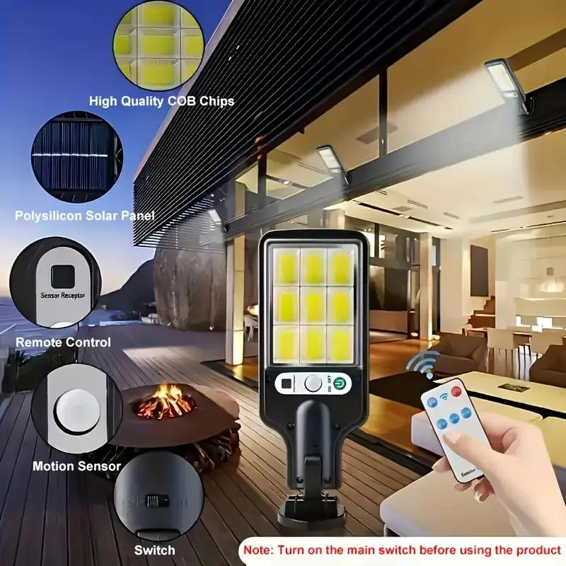 LED Wall Street Lamp 108 LED Solar Lights Outdoor with 3 Mode Waterproof Motion Sensor Security Lighting for Garden Patio Path