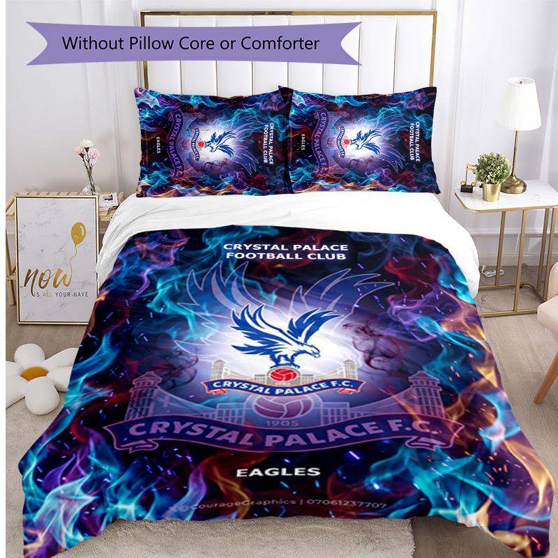 Crystal Palace Football Printed 3 Pieces Bedding Set, Comfortable Skin Friendly Bedroom Duvet Cover Set