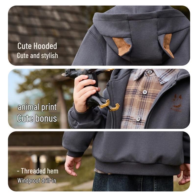 ASK JUNIOR Boys' Hooded Zip-Up Cardigan Sweatshirt