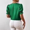 New Satin V-neck Button-up Ruffle Blouse - Spring/Summer Casual Short Sleeve French Style