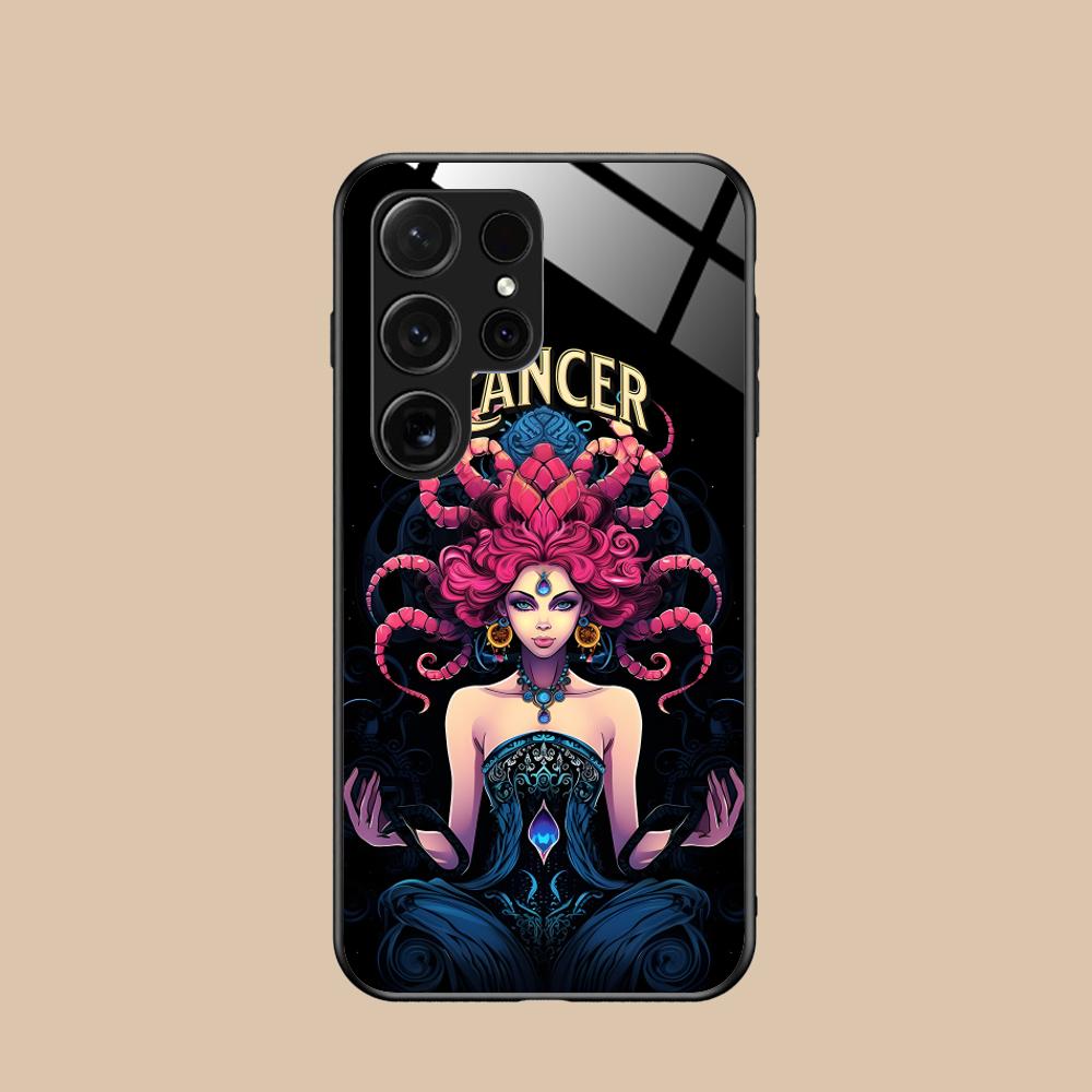 Zodiac Sign Cancer Mobile Phone Case for Samsung Galaxy S25 S24 S23 S22 S21 S20 Note20 Plus FE Ultra Glass Cover Luxury Pretty