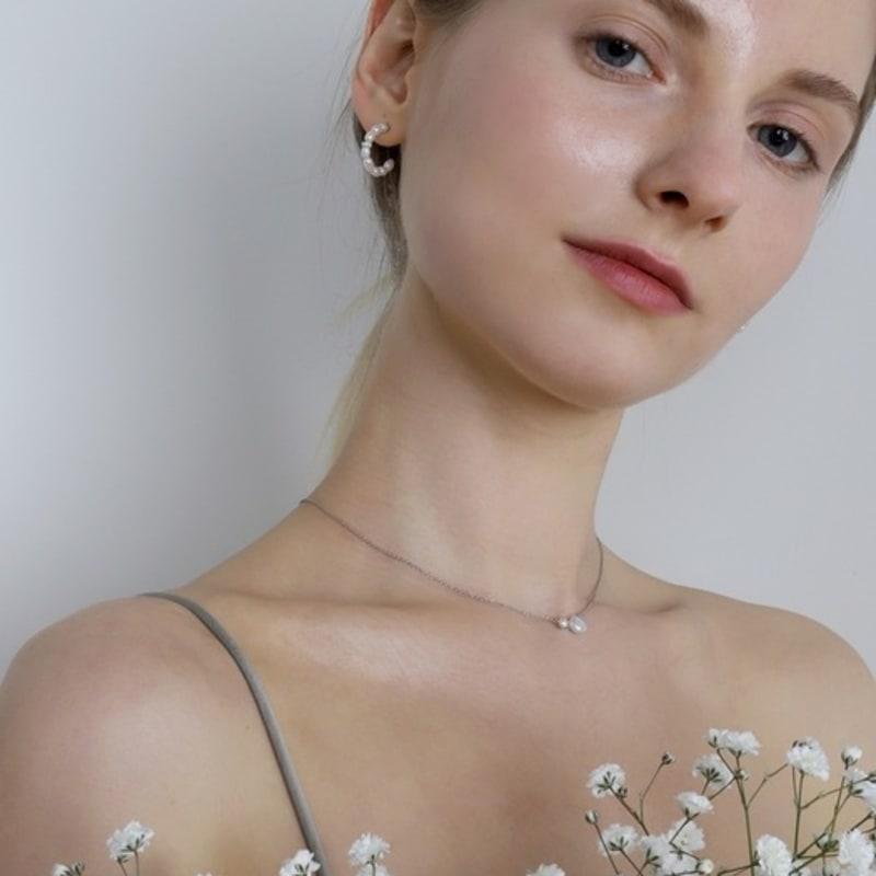 Ozel Silver925 CZ Rings with Natural Water Pearl Hoop Earrings PS157E