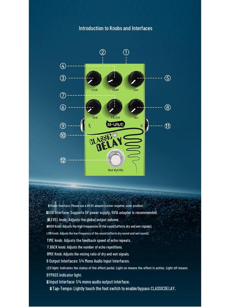 Mini Guitar Pedal: Classic Digital Delay with Built-in Portability