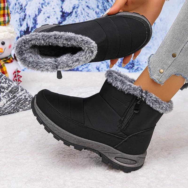 Fashion Thicken Plush Waterproof Snow Boots Women 2025 Non Slip Zipper Platform Winter Boots Woman Fleece Lining Warm Ankle Booties 43